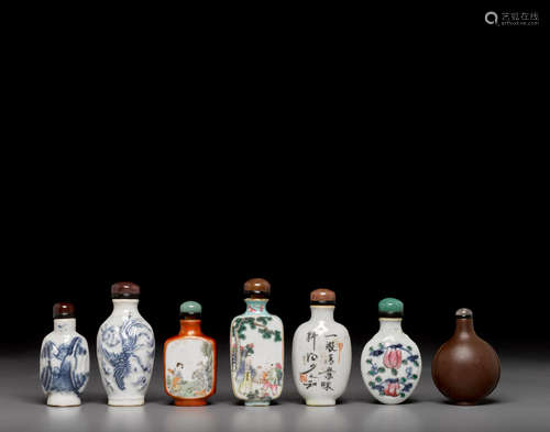 19th century and later a group of Seven ceramic snuff bottles