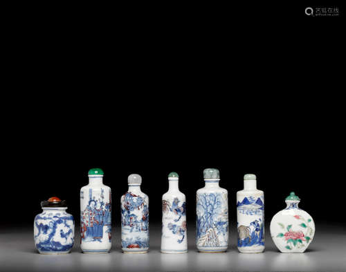 19th to early 20th century a group of Seven porcelain snuff bottles