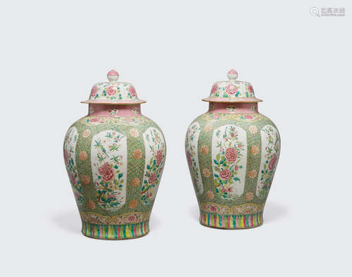 Republic period A pair of famille-rose enameled porcelain ginger jars and covers