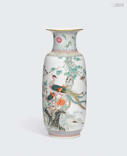 Qianlong mark A large famille rose enameled ovoid vase