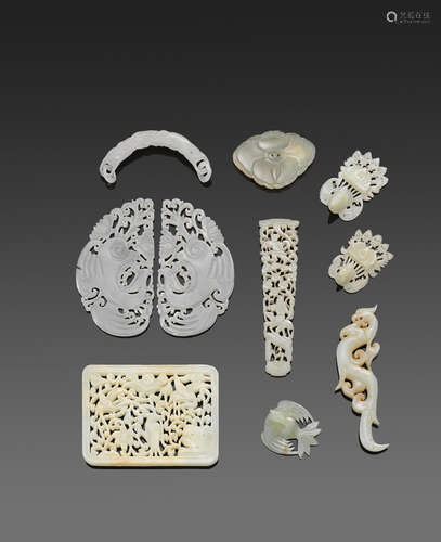 a group of Ten reticulated jade carvings