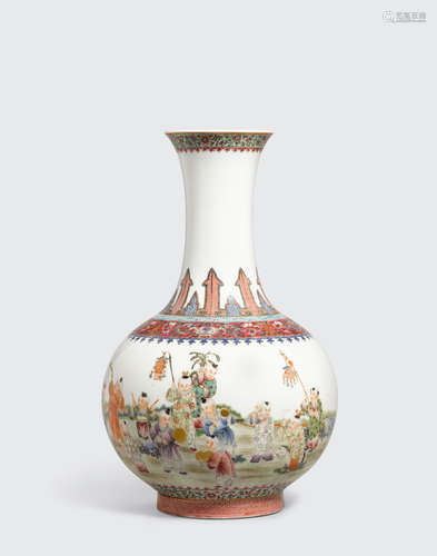 Qianlong mark, Republic period A famille rose long-neck vase