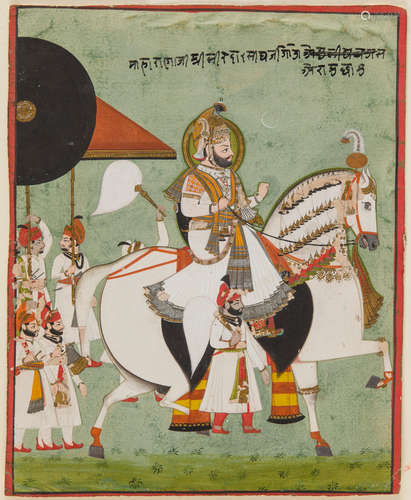 Mewar, circa 1840 AN EQUESTRIAN PORTRAIT OF MAHARAJA SARDAR SINGH