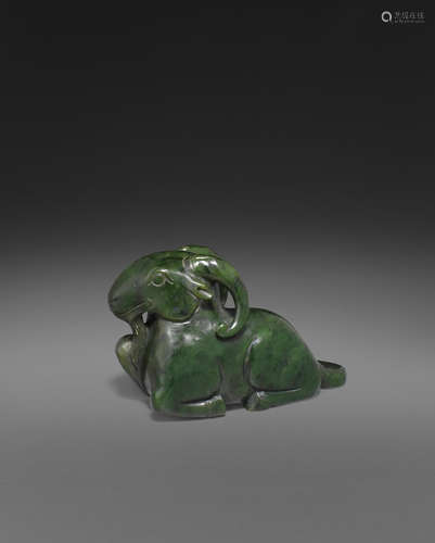 Qing dynasty a carved spinach jade figure of a ram