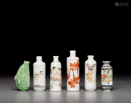 1896 to early 20th century a group of Six porcelain snuff bottles