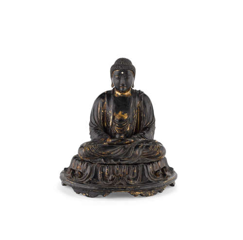 Edo period A black and gilt lacquered wood Buddha