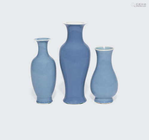 Late Qing/Republic period A group of three sky blue glazed vases