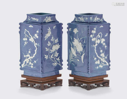 Republic period Two robin's egg blue vases with molded overlay decoration