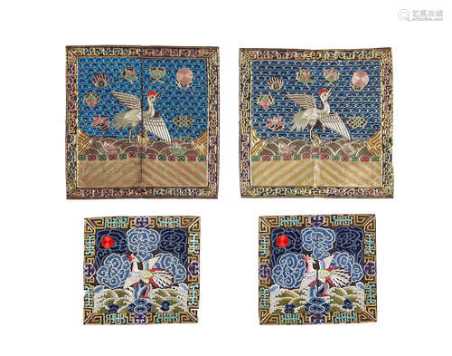 Late Qing/Republic period Two pairs of embroidered civil rank badges