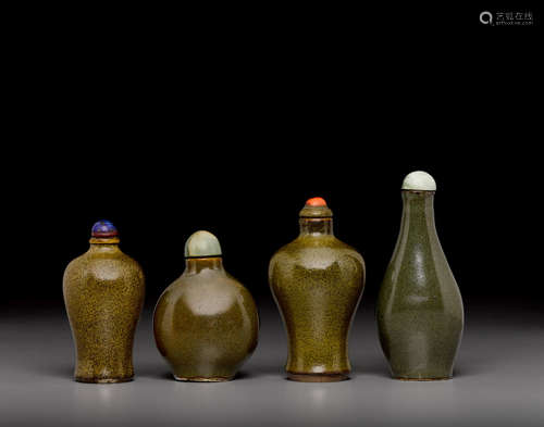 19th century a group of Four tea-dust glazed porcelain snuff bottles