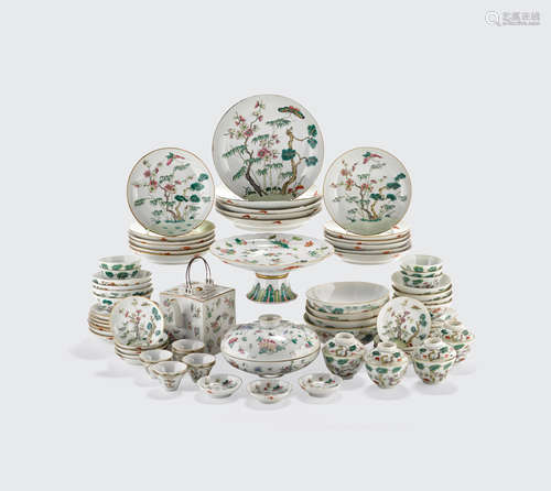 Daoguang marks, late Qing/Republic period A large famille rose enameled partial dinner set