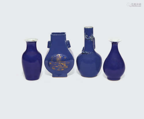 18th and 19th centuries a group of four cobalt glazed vases