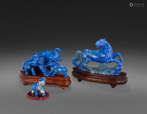 A group of three lapis lazuli carvings