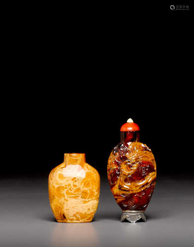 Two amber snuff bottles