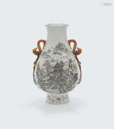 Qianlong mark, Republic period A grisaille and famille-rose enameled vase