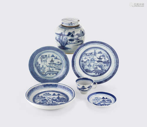 19th century a group of Twenty-one Canton blue and white export porcelains