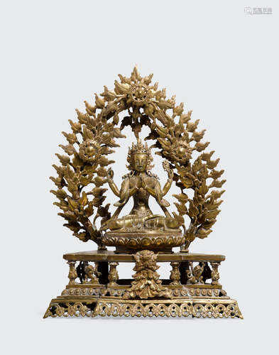 Nepal, 20th century A brass alloy shrine to Avalokiteshvara Shadakshari