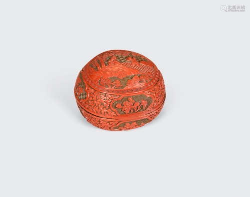 Late Qing dynasty A carved cinnabar lacquer peach-shaped box