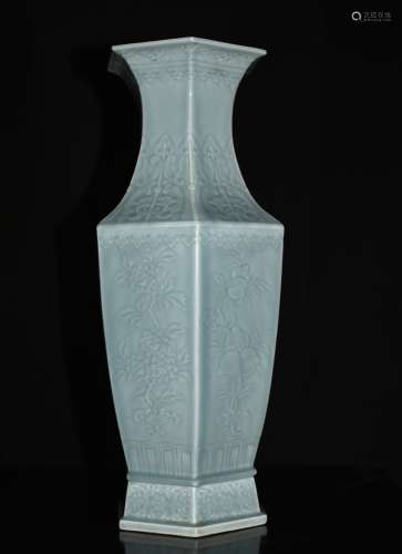 Qianlong Mark, A Celadon Glazed Hexagonal Vase