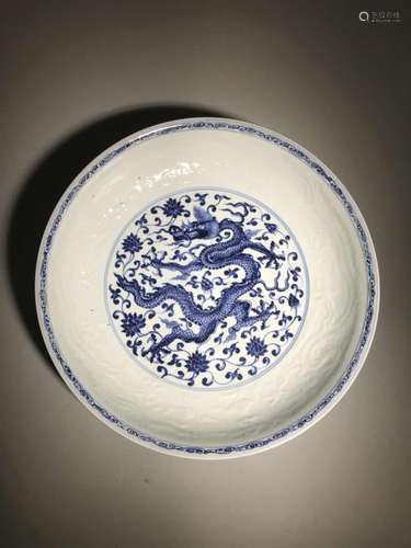 A Blue and White Dragon Dish