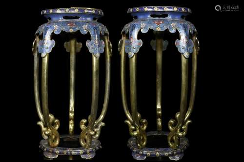 A Pair of Bronze Cloisonne Stools