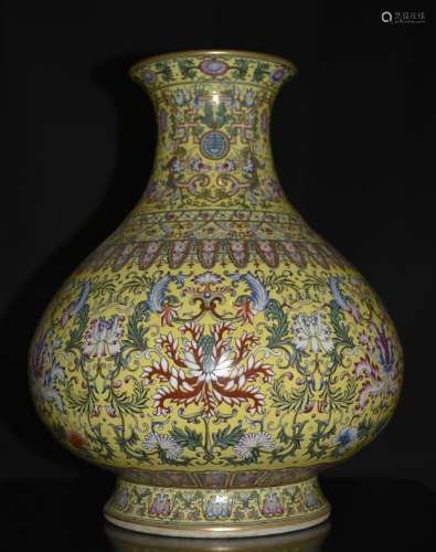 Qianlong Mark, A Yellow and Famille Rose Vase