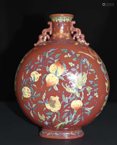 Yongzheng Mark, A Red Glazed Moonflask