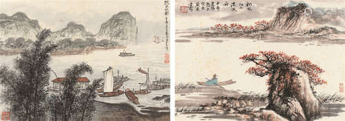 黄纯尧 徐建明（1925～2007） 山水 （两帧） 镜框 设色纸本