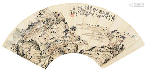 陈半丁（1876～1970） 山水人物扇面 扇面 设色纸本