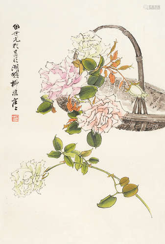 田世光（1916～1999） 花卉 镜框 设色纸本