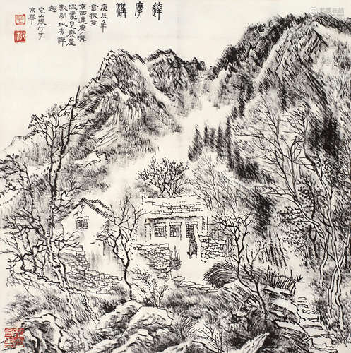 张汀（b.1917） 焦墨山水 立轴 水墨纸本