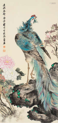程漳（1869～1938） 彩凤寿石 镜心 设色纸本