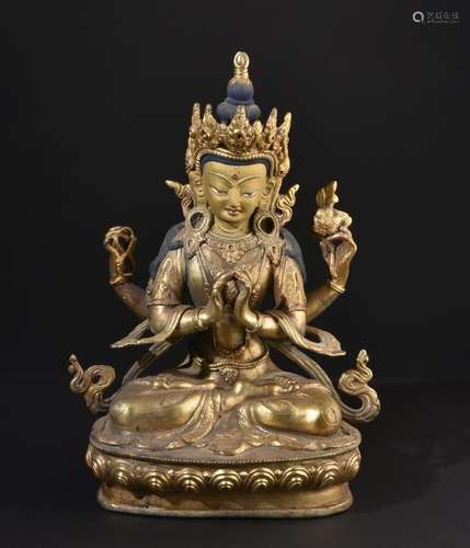 Shadakshari Lokeshvara. Old Tibetan or Chinese Buddha statue.