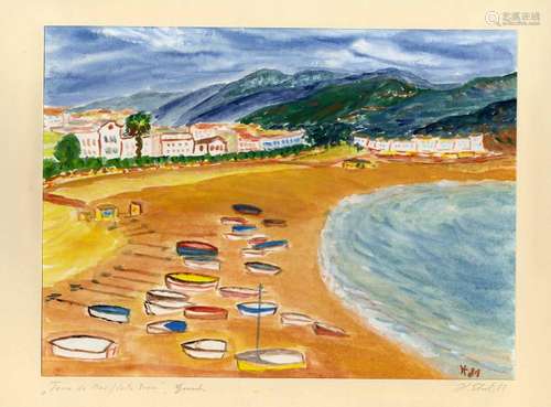 Beach of Tossa. Gouache by Helmut Ebert