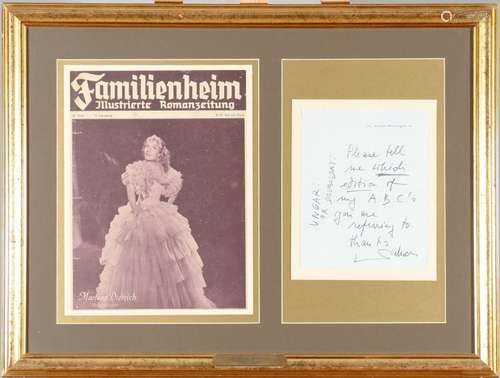 Autograph / Signature -Dietrich, Marlene (1901-92).