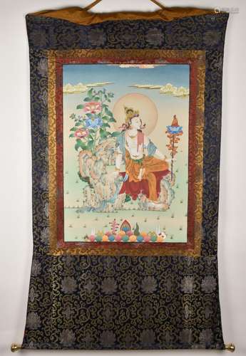 Bodhisattva Lokeshvara. Large and rare Tibetan thangka painting.