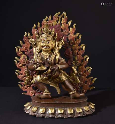 Bernagchen Mahakala. Old Tibetan or Chinese gilt Buddha statue.