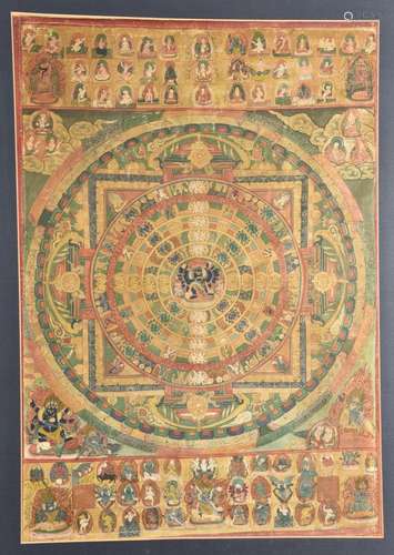 Mandala of Heruka. Rare Tibetan thangka painting.