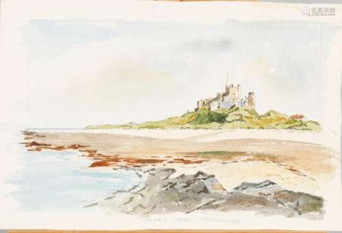 Bamburgh Castle Northumberland. Gouache by Ralph Nason