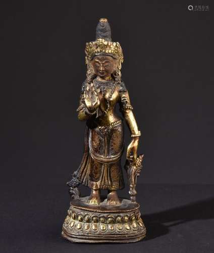 Standing Tara. Old Tibetan or Chinese Buddha sculpture.