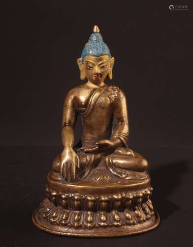 Buddha Shakyamuni. Old Tibetan or Chinese bronze statue with inscription.