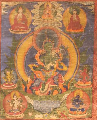 Syama-Tara. Old Tibetan Buddhist thangka.