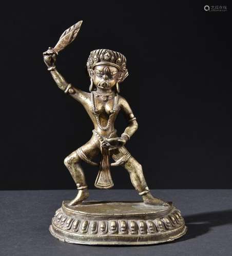 Goddess Dumbarahi. Very rare, antique Tibetan or Nepalese Buddhist bronze statue.