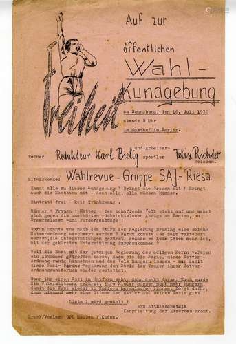 Poster / Placard - 1932. Farbiger Wahlaufruf der SPD Meißen