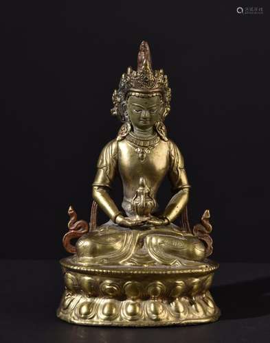 Buddha Amitayus. Old Tibetan or Chinese brass statue.