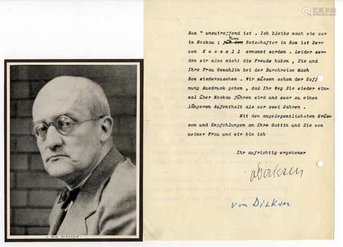 Dirksen, Herbert von (1882-1955). Diplomat und Autor.