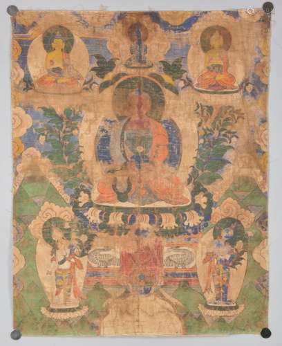 Buddha Amitabha. Antique Tibetan thangka painting.