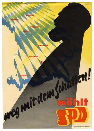 Poster / Placard - Weg mit dem Schatten. Frühes SPD-Wahlplakat, um 1950.