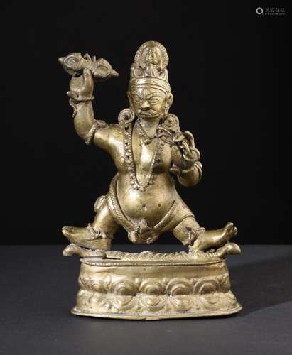 Vajrapani. Old Tibetan or Chinese Buddhist brass statue.