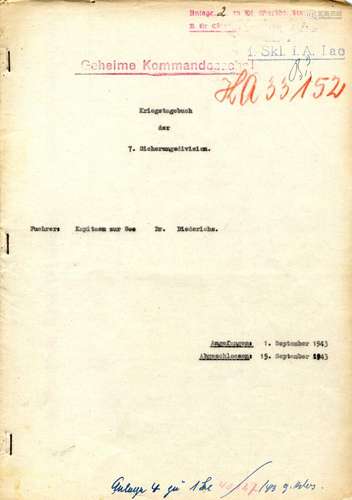 Abfall Italiens 1943. KTB der 7. Sicherungsdivision